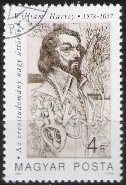 Hungria 1987 Scott 3063 Sello * Medico Anatomista Ingles Willian Harvey (1578-1657) 4Ft Hongrie Magyar Posta Ungarn Hungary Ungheria Hongarije 